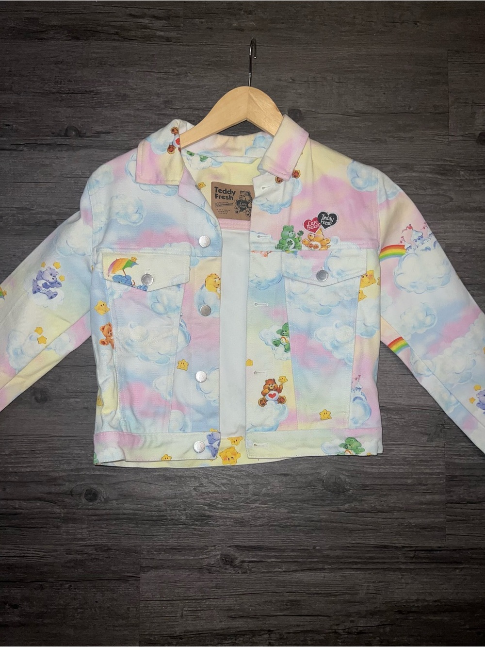Teddy Fresh Pastel Rainbow Care Bears Denim Jacket rare limited edition
